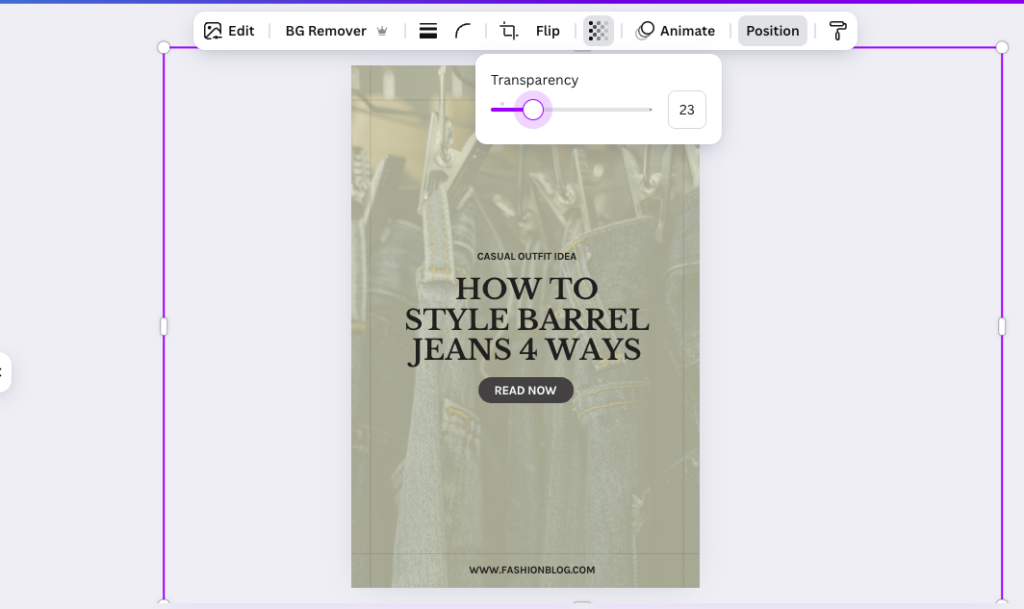 how to edit the transparency of images in canva 